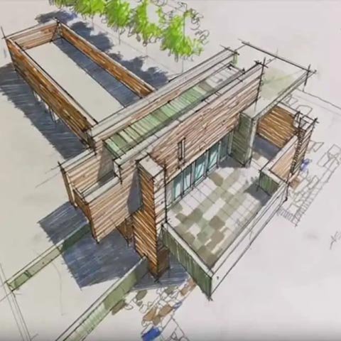 Perspectiva de projeto residencial desenhado a mão